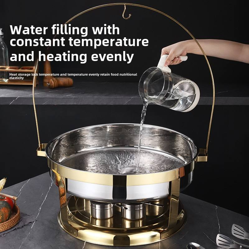 Large Capacity Stainless Steel Insulation Food Pot Hanging Lid Hotel Restaurant Buffet Stove Chafing Dish
