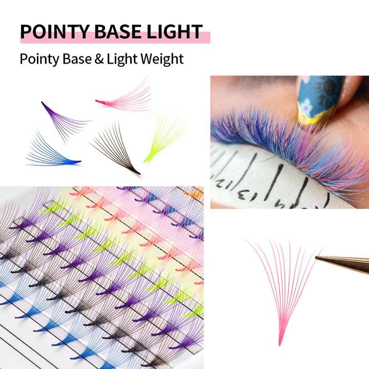 Hot Sale Handmade Russian 10d Pointy Base Premade Volume Fans Rainbow Colored Easy Fan Eyelash Extensions