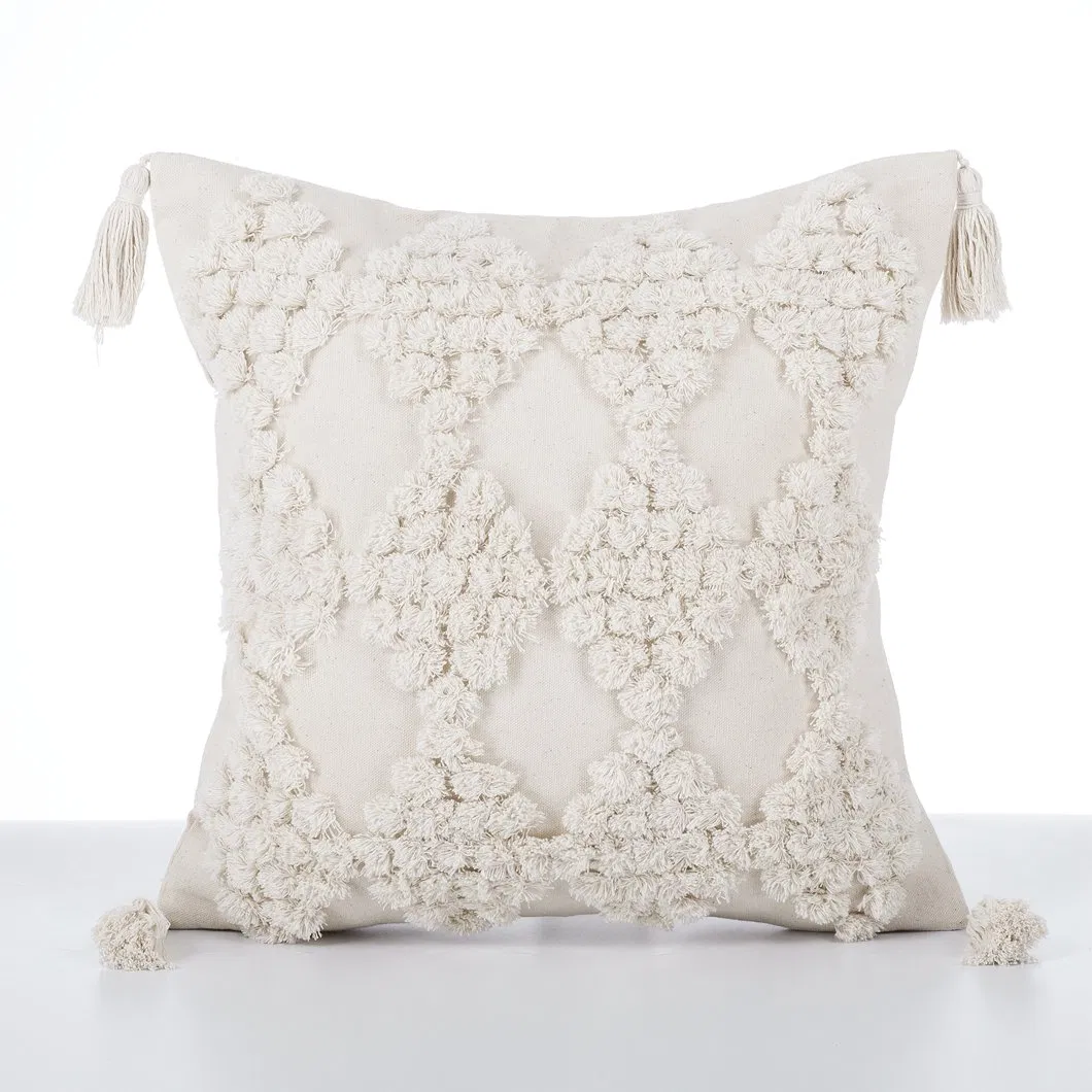 2026 Wholesale Price Decorative Throw Pillow Hand Woven Boho Tufted White Cotton Cushion Cover