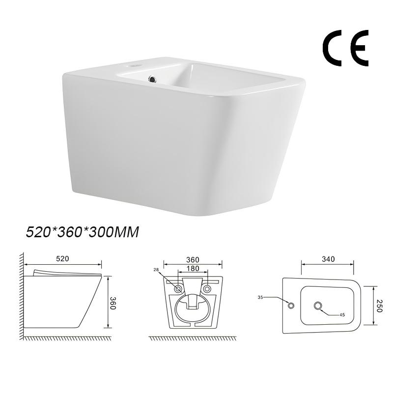 Bathroom Sanitary Ware CE Square Shape Floor Standing Back to Wall Ceramic Women Bidet