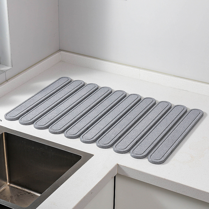 Stone Dish Drying Mat for Kitchen Counter 24" (L) 16" (W) Collapsible Fast-Drying Diatomaceous Earth Mats Stone Drying Mats