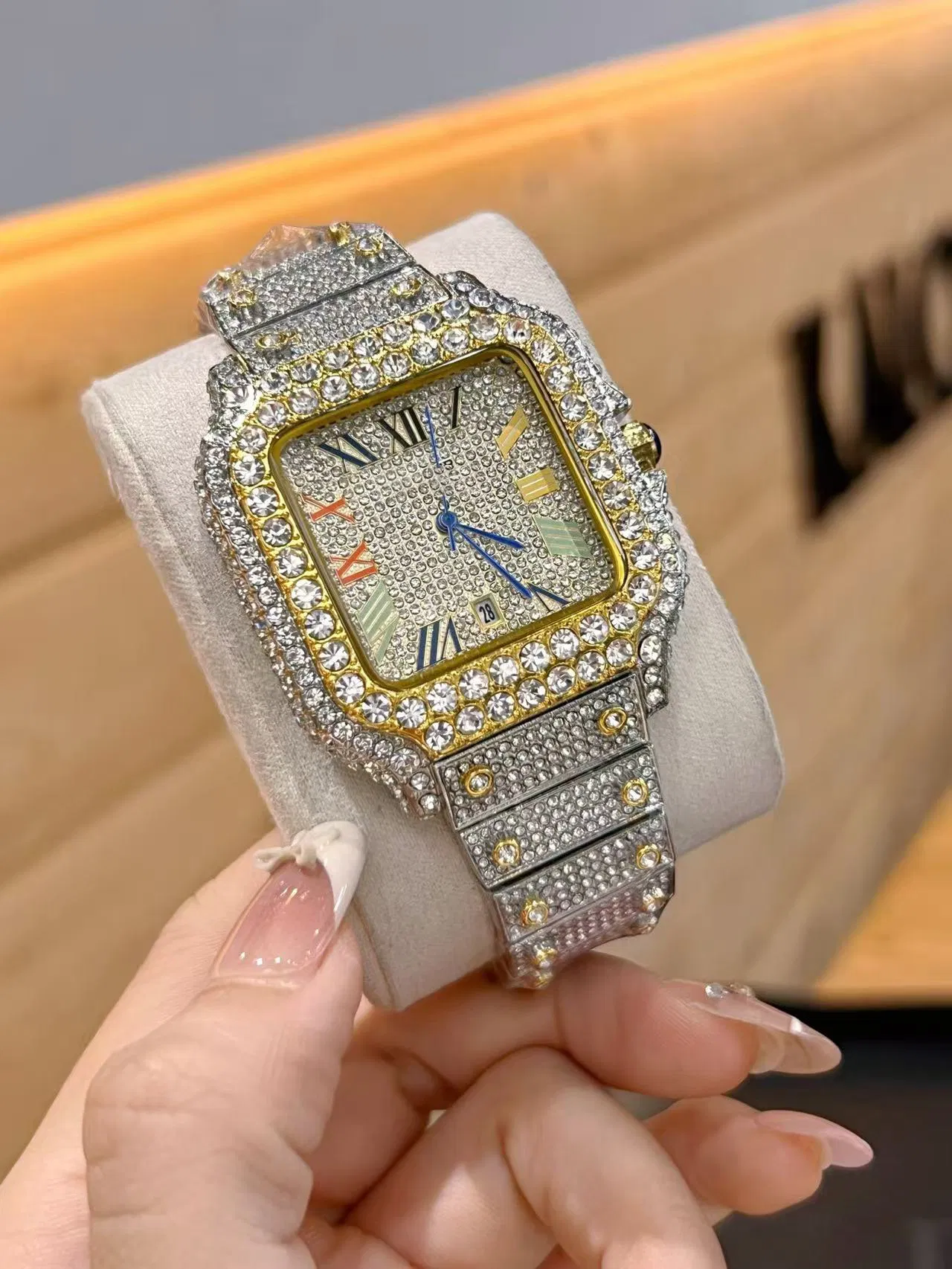 Vvs Factory Wholesale Custom Ice Moissanite Santos Luxury Replica Watches