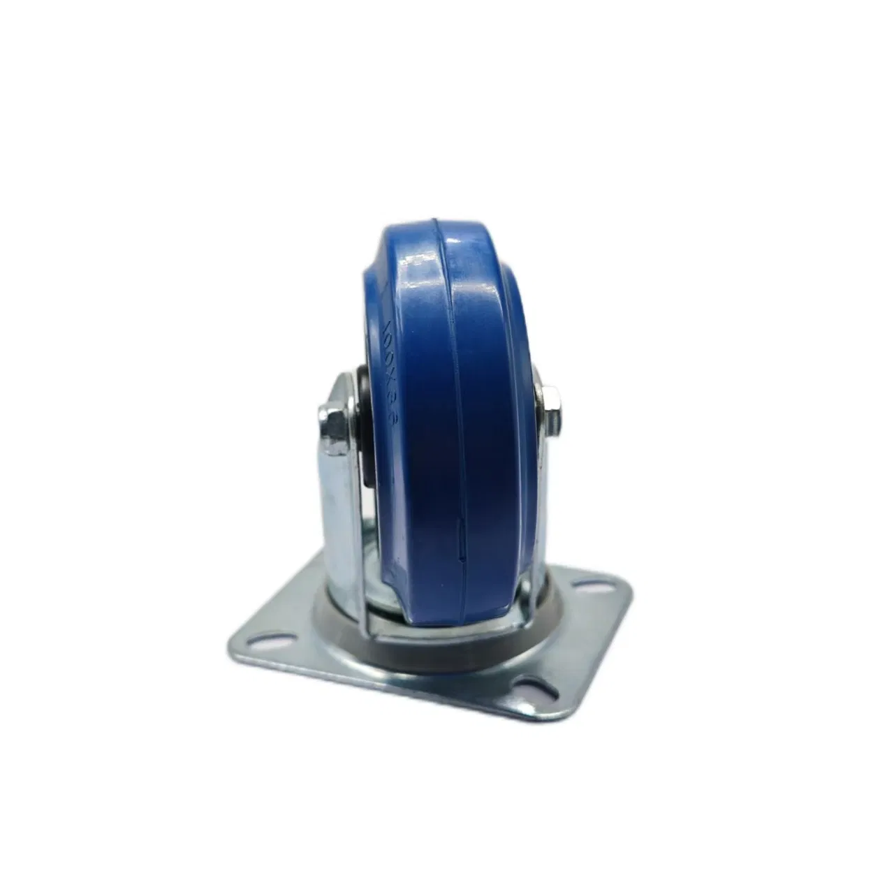 Heavy-Duty 100mm Blue Rubber Swivel Plate Casters with Total Brake