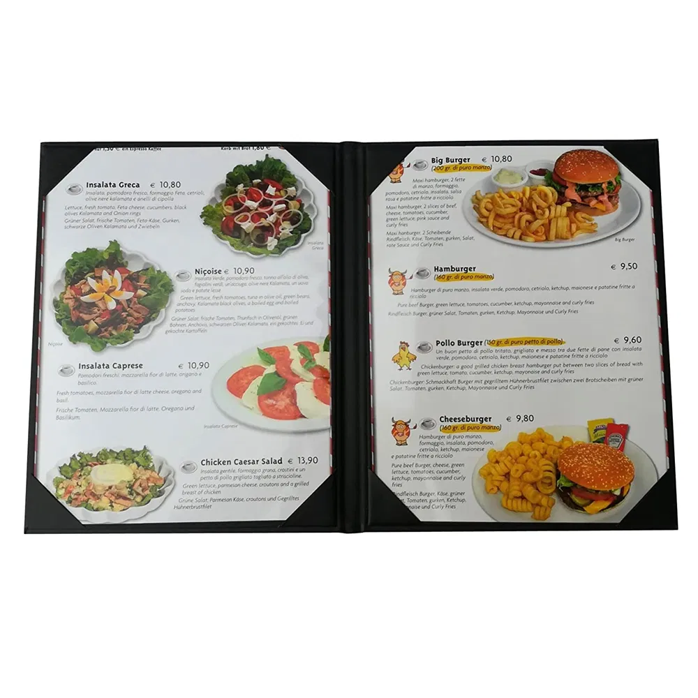 Restaurant A4 Size Leather Menu Cover Manufacturer of PU Leather Menu Cover Holder