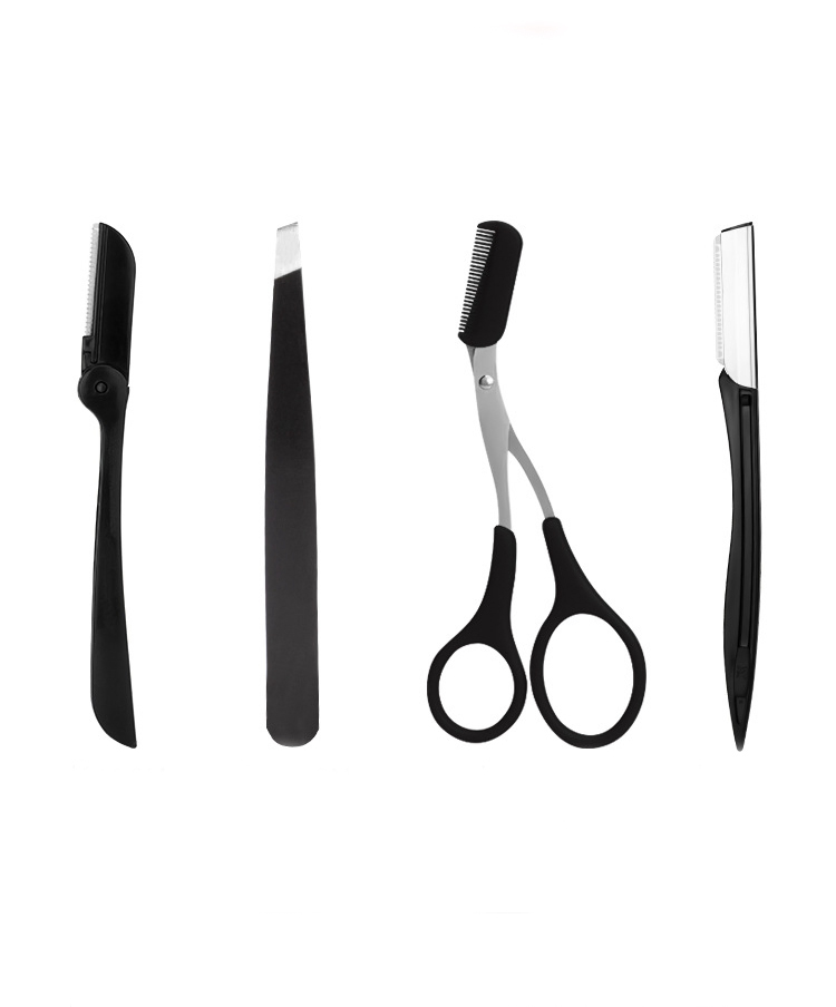 OEM Beauty Makeup Tools 3PCS Black Series Tweezers Scissors with Eyebrow Trimmer Set