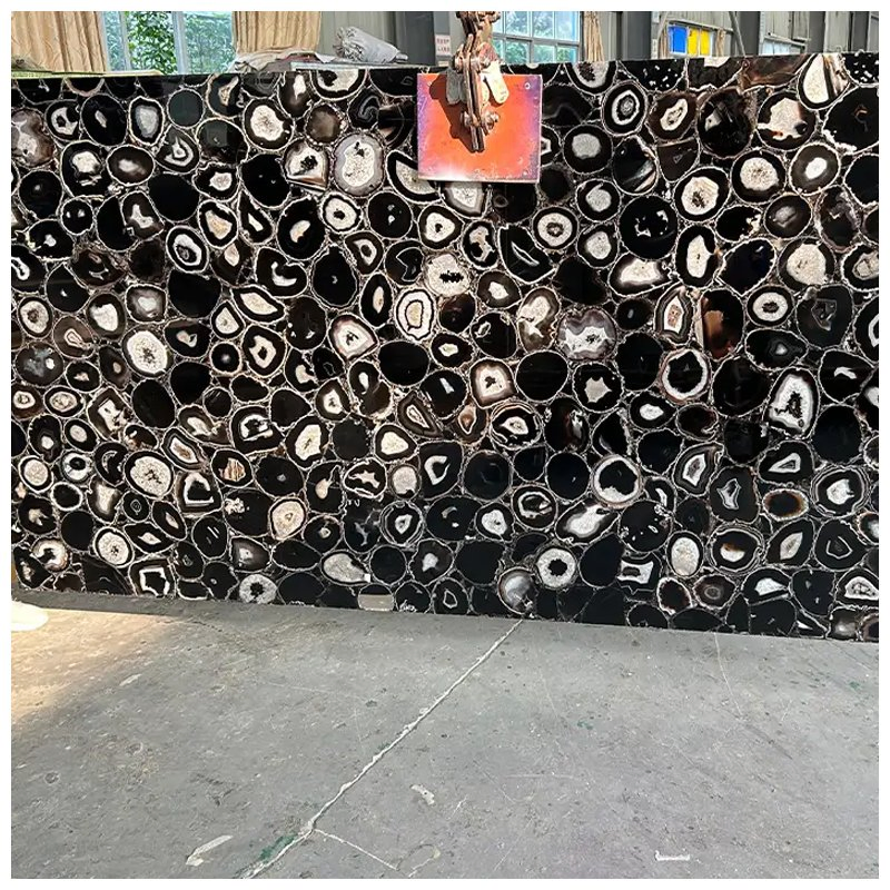 Semi Precious Backlit Black Agate Gemstone Slabs