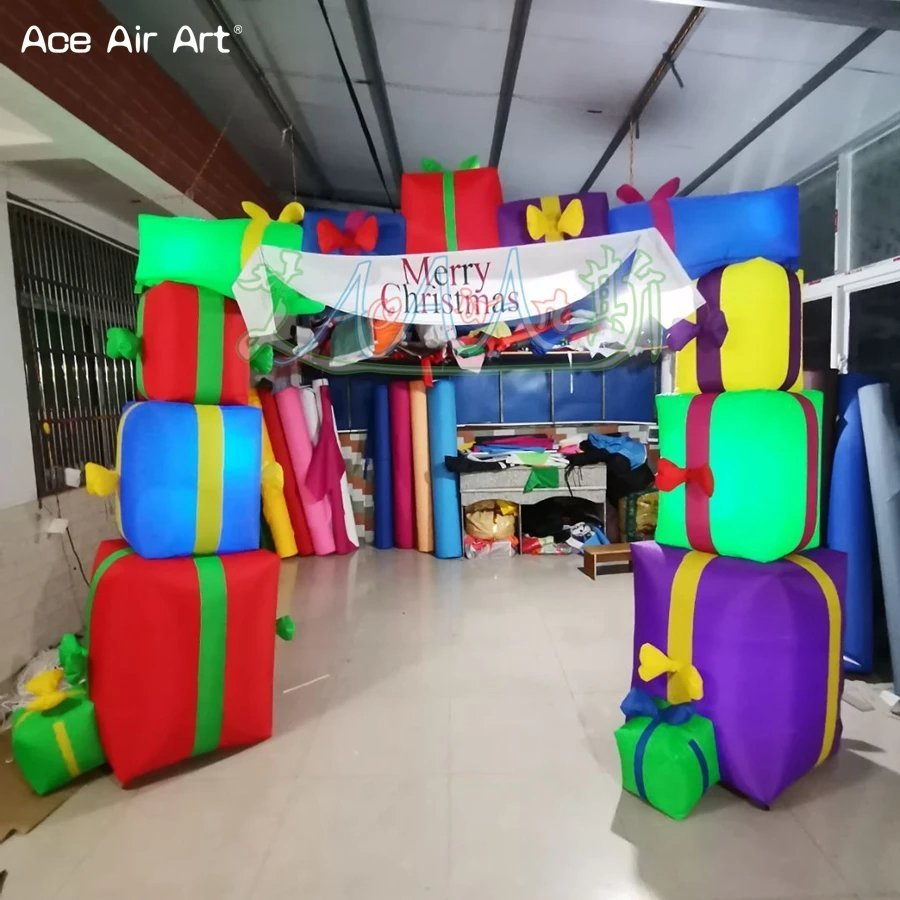 Popular 3mwx2.5mh Archway Christmas Inflatable Arch with Gift Bags and Light for Merry Christmas Party and Event Decoration
