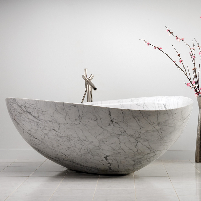 Hand Carved Stone Freestanding Black Bathtub