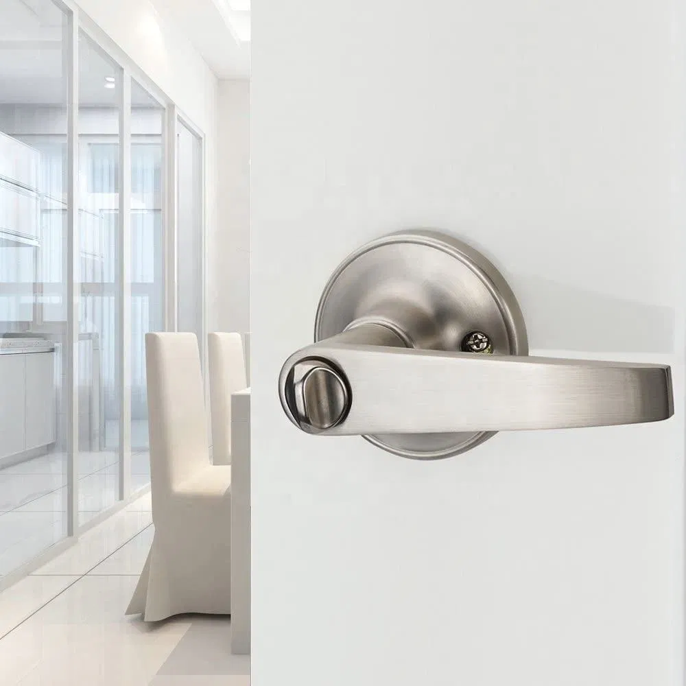 Universal Door Knob Hardware Keyed Entry Door Lever Handle Lock with Round Rose and Zinc Alloy Lever Handle