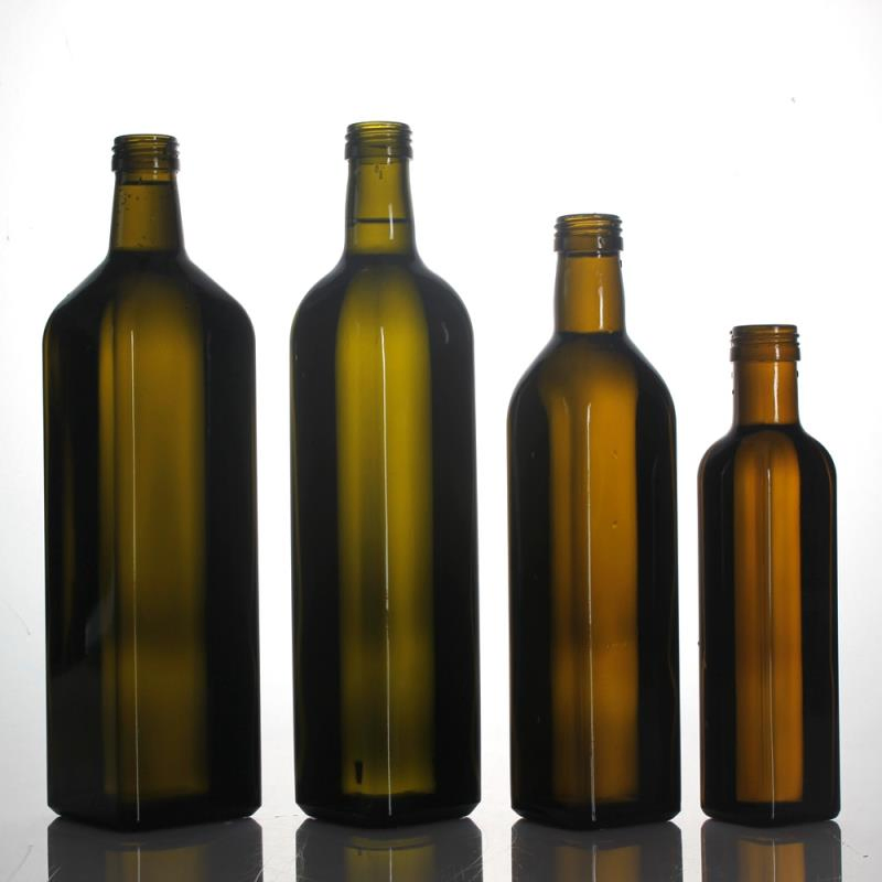 250 Ml 500 Ml 750 Ml 1000 Ml Antique Green Clear Color Round Square Glass Olive Oil Bottles