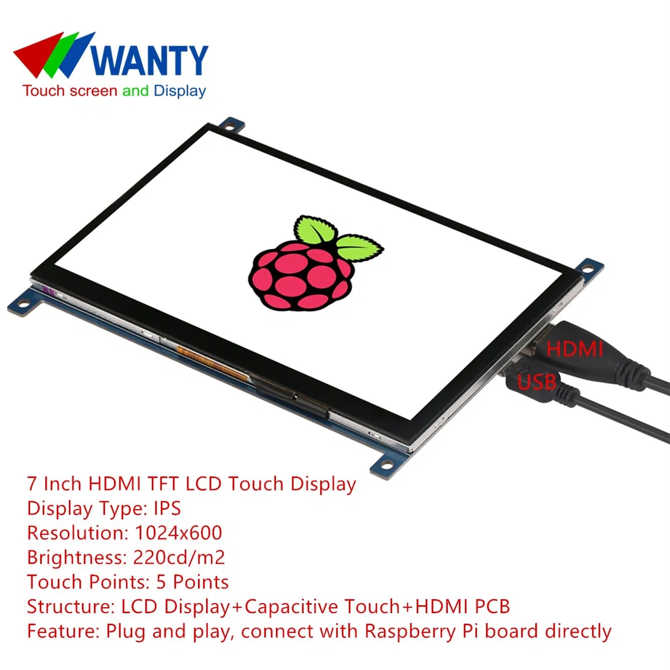 OEM ODM China Factory Manufacturer Customization 7 Inch 1024x600 IPS HDMI LCD Panel Touch Screen Module Raspberry Pi TFT Touch Display LCD Screen