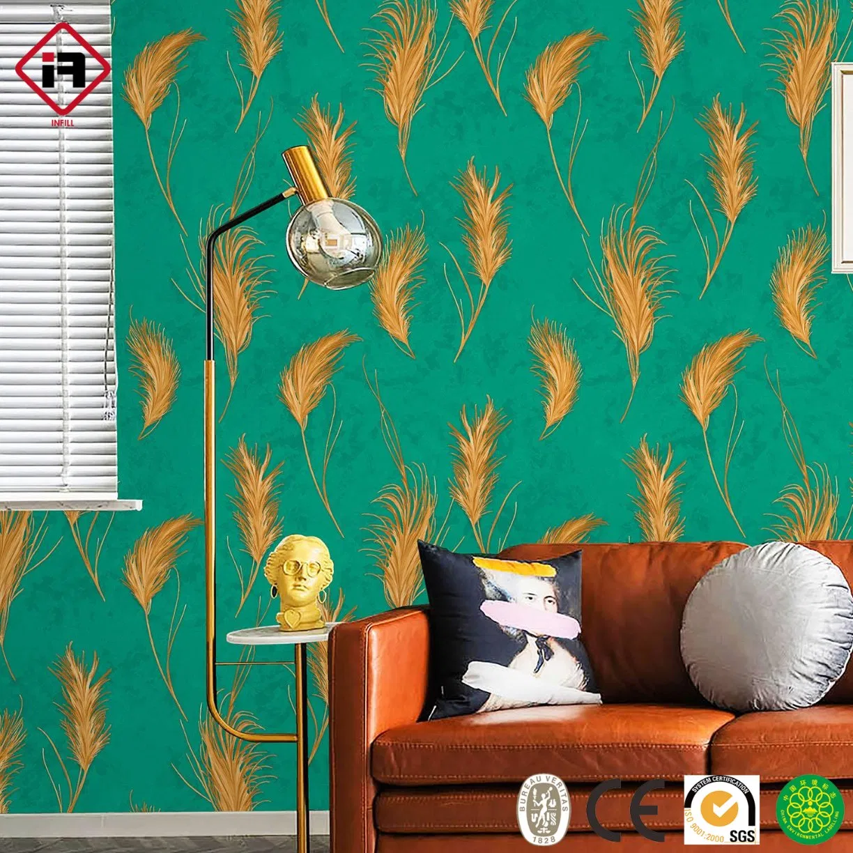 Custom Printed Chinese Hand Painted Wall Paper Embroidered Flowers Mural Wallpaper