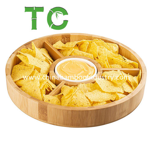 Hot Selling Bamboo Round Taco Tray Divided Serving Tray Chip and DIP Serving Bowl Bamboo Plate