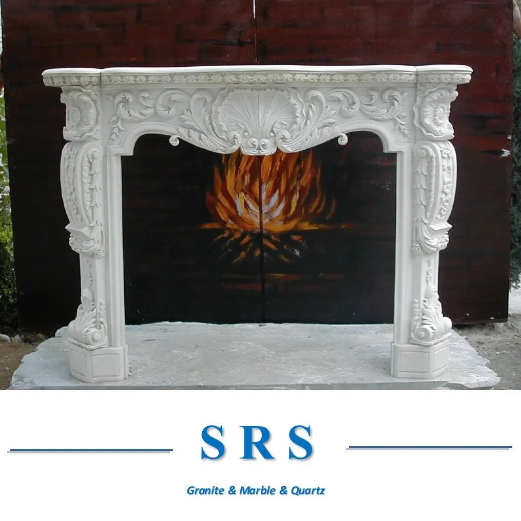 Stone Carving Marble Fireplace with Flowers in White /Grey/Black