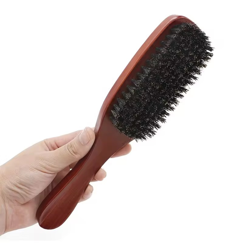 Hot-Selling Custom Logo Pure Boar Bristle Long Wooden Handle Men's Beard Cleaning Brush