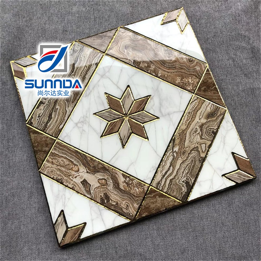600X600 Glazed Plated Gold Flower Porcelain Tiles Crystal Surface Foshan Customized