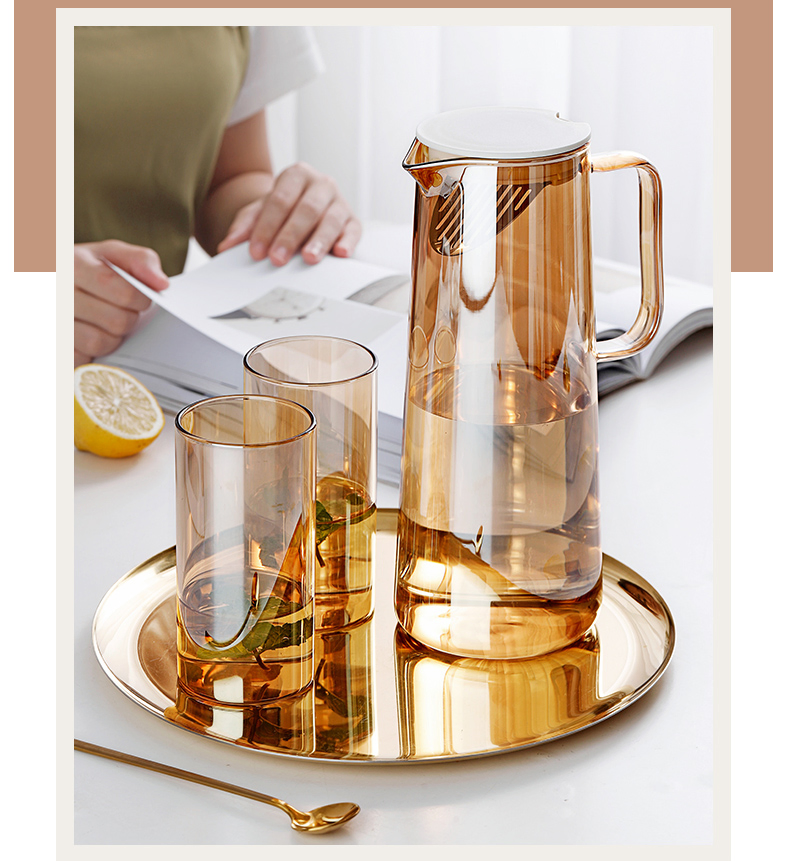 Wholesale Glass Drinkware Drinking Water Jug Set Glassware with Cups Tumbler Stemware Amber Color for Wedding