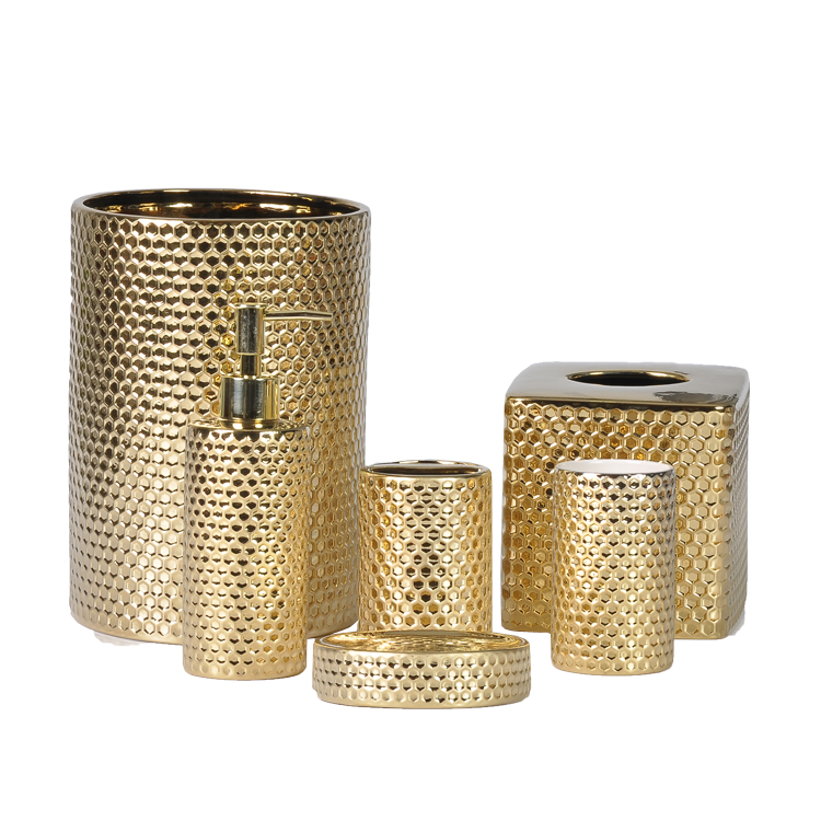 Luxury Golden Electroplated Tooth Mug Soap Dispenser Toilet Brush Home Bathroom Accessory Set