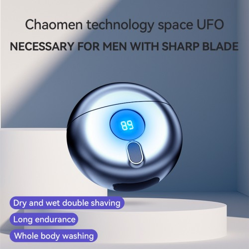 Round Rechargeable Waterproof LED Digital Pocket Size UFO Razor Portable Men's Electric Mini Shaver