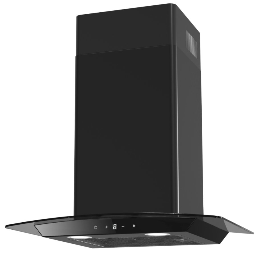 High Suction Modern Kitchen Wall-Mounted Black Curved Glass Range Hood