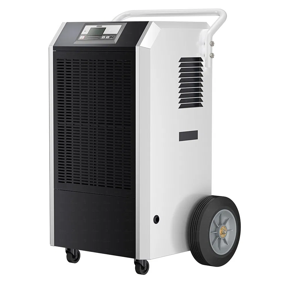 New Design China Supply Adjustable Humidistat Home Hospital Factory Use Dehumidifier with Handle and Big Wheels