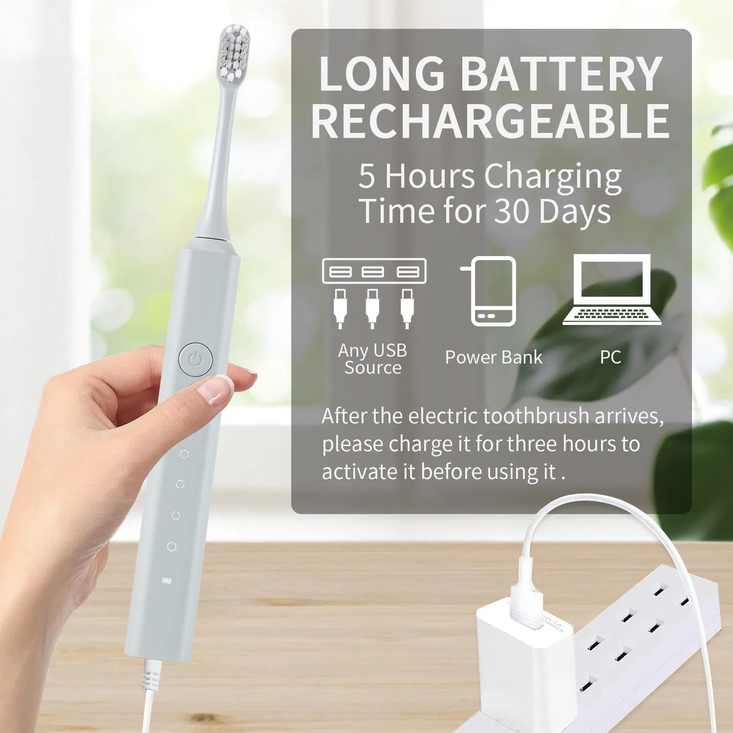 2024 Adult New Electric Toothbrush Home Use USB Power Cleansing Electric Toothbrush