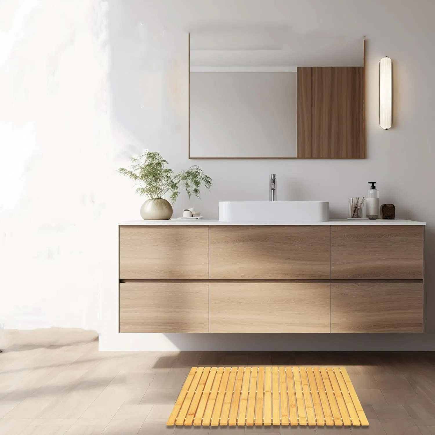 24 X 16 Inch Natural Anti Slip Folded Wooden Bathroom Mat