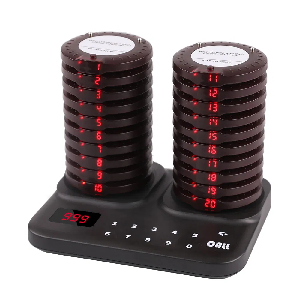 Wireless Restaurant Pager System Dual Charging Base Coaster Buzzer for Court Food