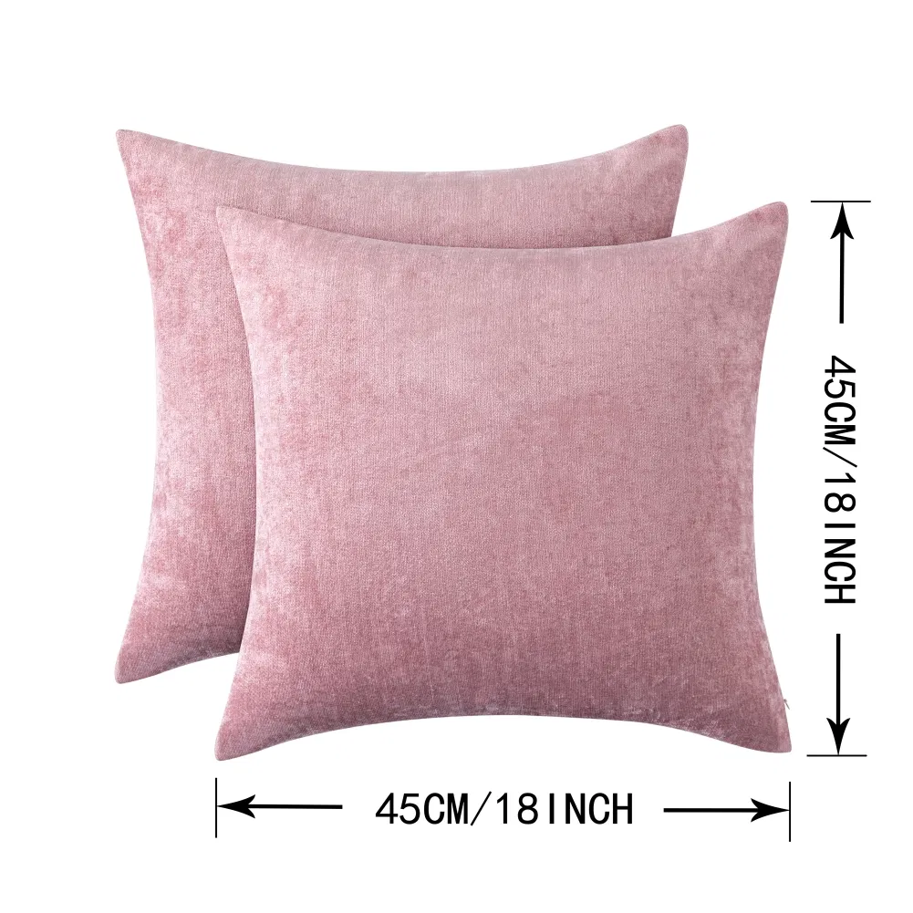 Pack of 2 Throw Pillow Covers Cases for Couch Sofa Home Decoration Solid Dyed Soft Chenille 18*18 Inches Living Room