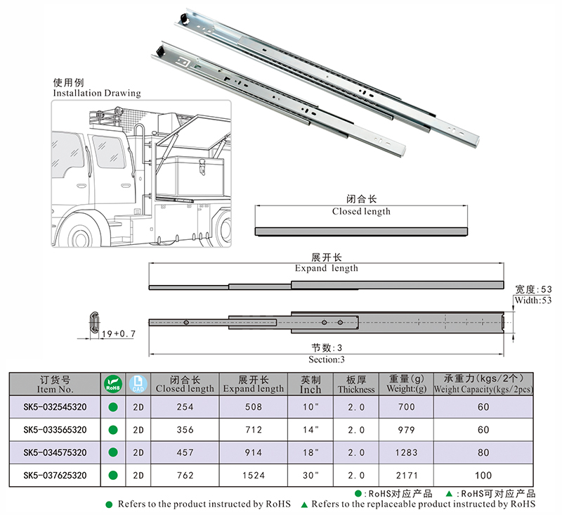 Sk5 Adjustable Vehicle Cabinet Iron Concealed Door Draw Slides