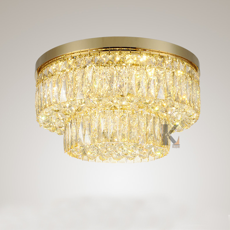 Modern Living Room Fancy Ceiling Lamp High Chandelier Lighting Gold Metal Crystal Hanging Lamp for Wedding Restaurant
