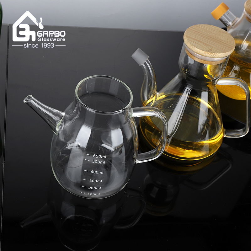 Glass Oil Jug with Handle and Bamboo Lid Glasses Condiment Jar Olive Oil Kitchen Glassware Set