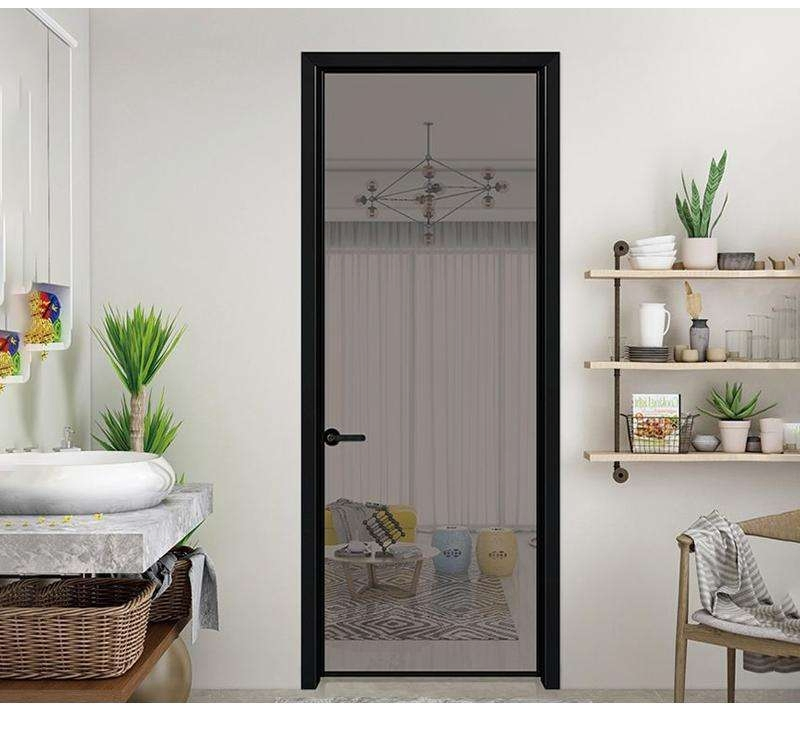 Foshan Modern Design Style Black Narrow Edge Frame Frosted Glass Door for Apartment Bathroom Interior Door