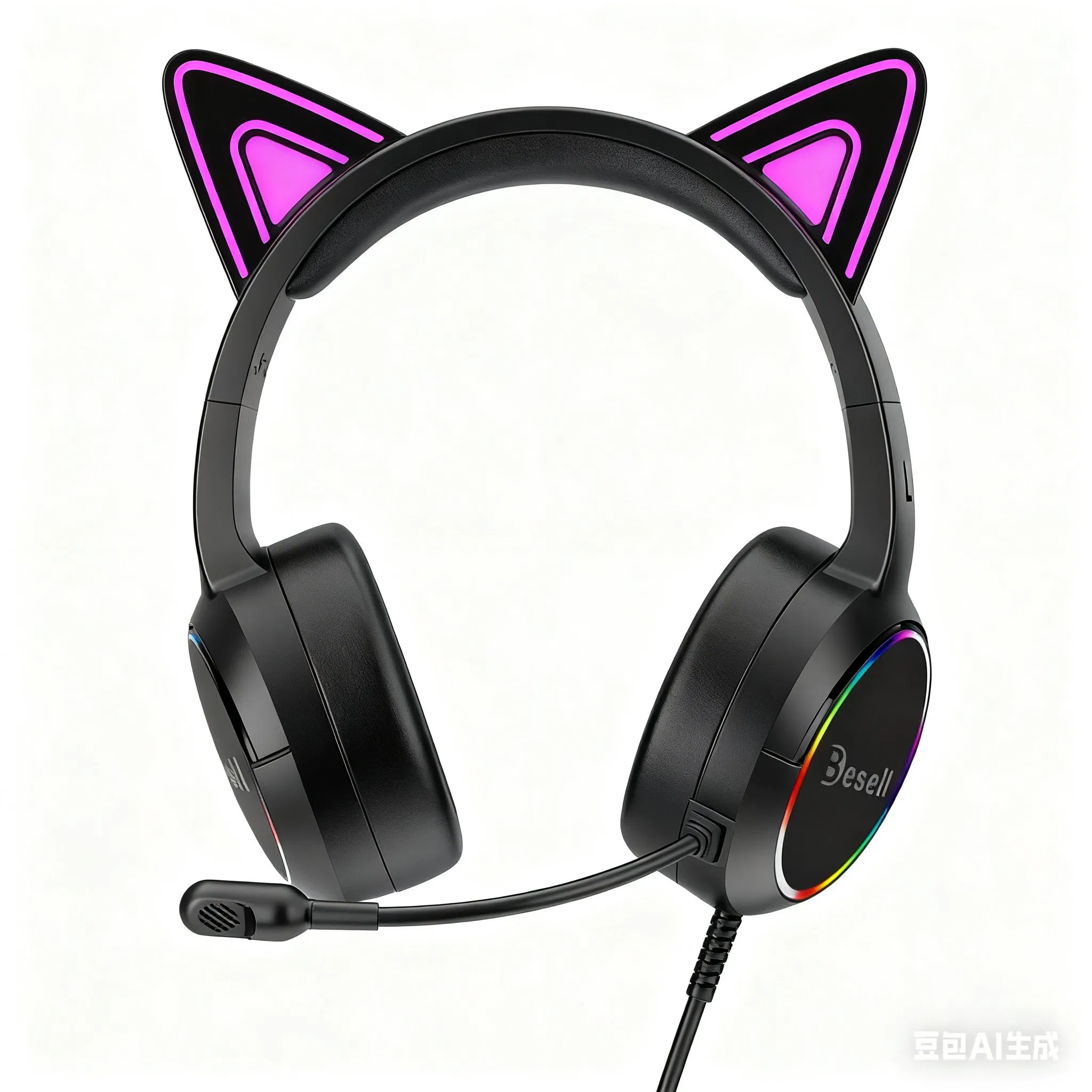 Беспроводные игровые наушники с кошачьими ушками и RGB-подсветкой