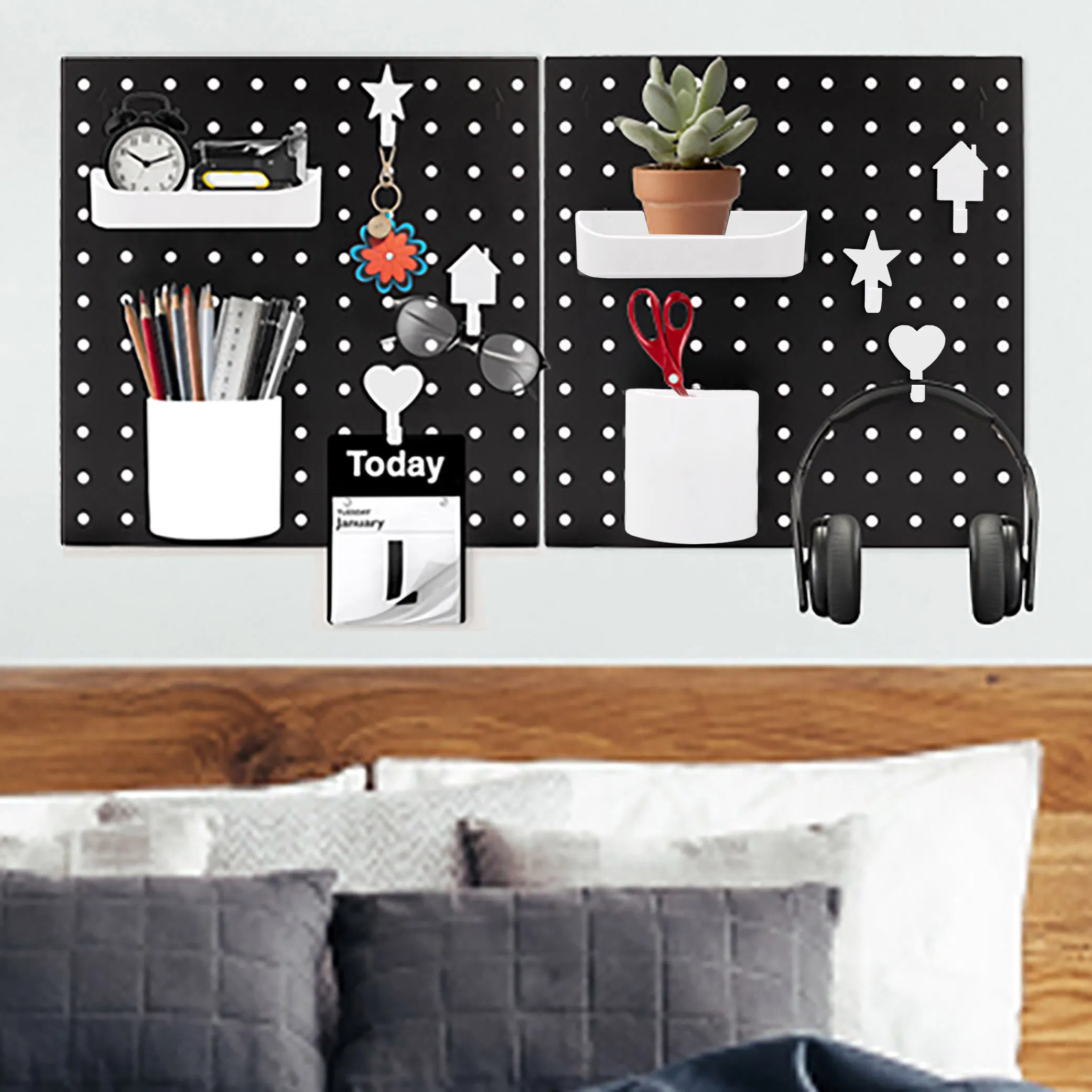 Black Pegboard with White Assessaries