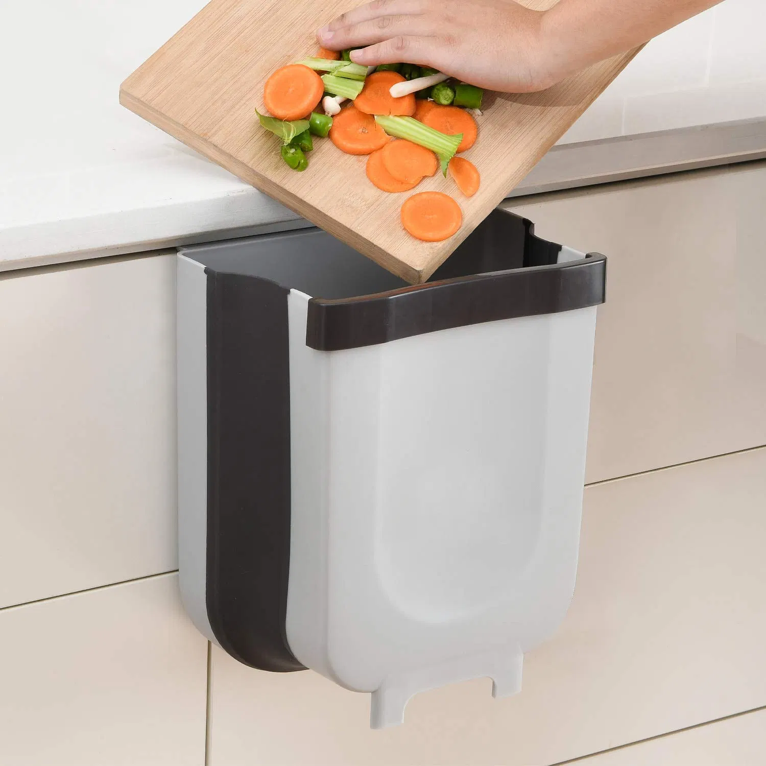 Home Use Hanging Collapsible Trash Can 9L Wall Mounted Foldable Waste Bin for Kitchen