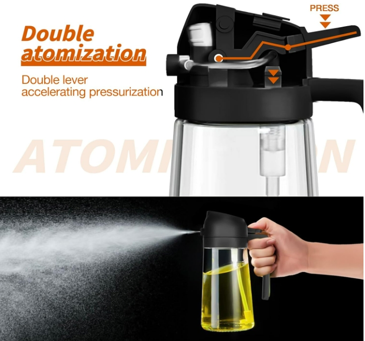 Oil Sprayer for Cooking, 2 in 1 Olive Oil Dispenser Bottle for Kitchen, 16oz/470ml Premium Glass Oil Bottle, Food-Grade Oil Mister for Air Fryer, Sala