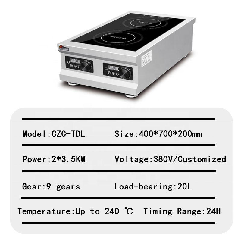 Commercial Double Induction Cooker 2 Burner 3500W Ceramic Electric Cooktop Stove for Commercial Restaurant Kitchen Equipment