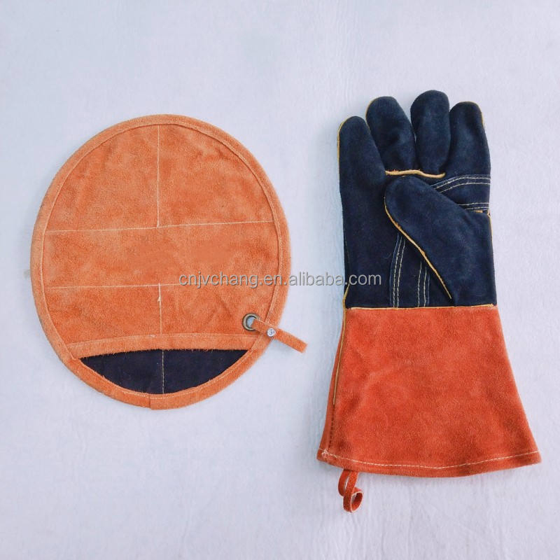 Premium 35cm Cowhide Leather BBQ Mitts for Safe Grilling