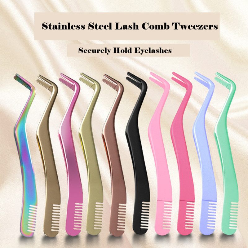 Professional Precision Stainless Steel Lash Tweezer Precision Eyelash Extension Tool with Comb