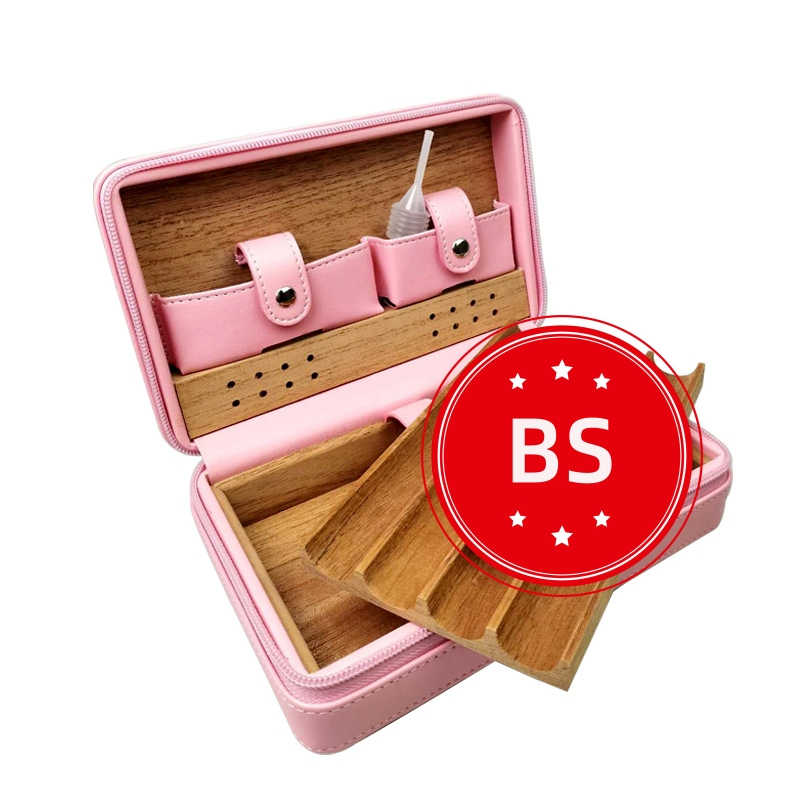 Pink Lady Leather Cedar Cigar Pack Box for Four Cigars and Accessories