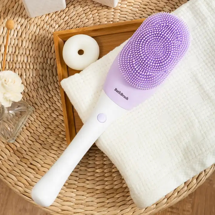 Dual Side Long Handle Silicone Skin Scrub Exfoliating Scrubber Bath Brush