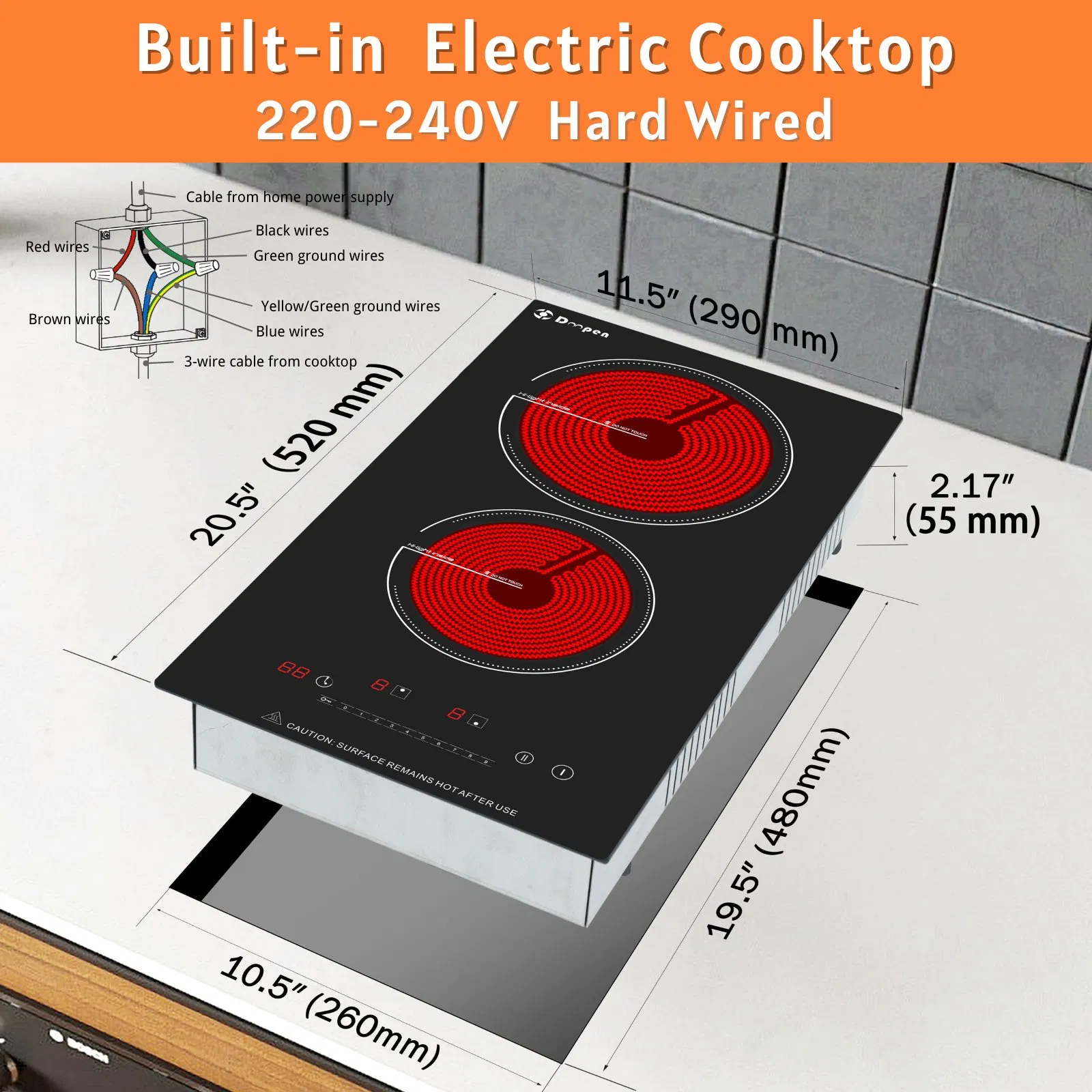 Stock Available Electric Appliances 3000W Infrared Cooker Built-in 2 Burner Ceramic Cooktop