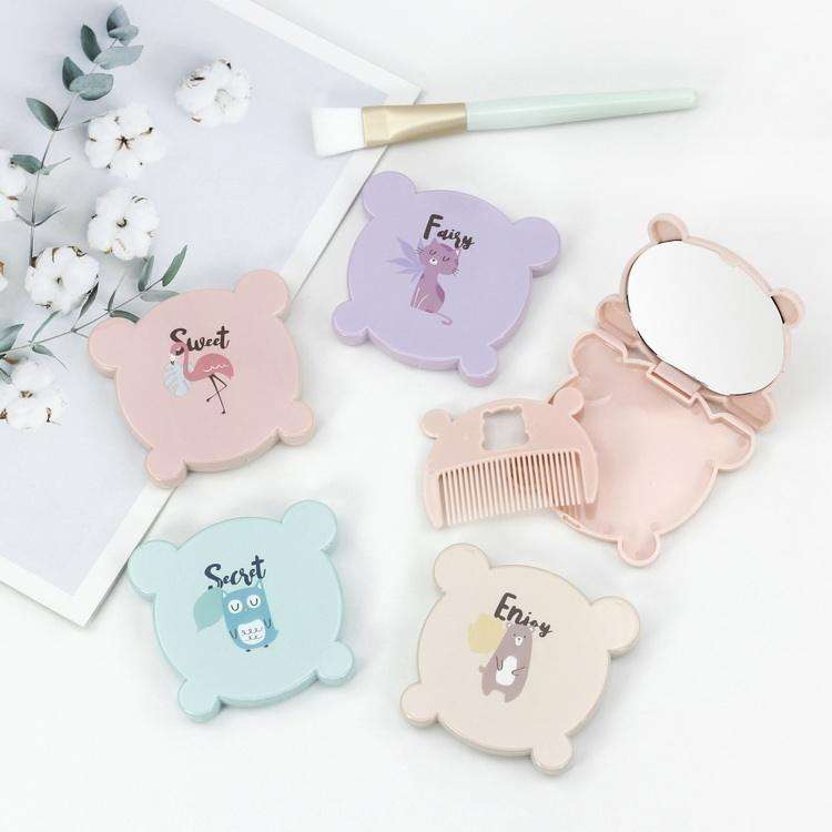 Portable Plastic Cute Cartoon Pocket Makeup Mirror with Comb for Makeup Retouch