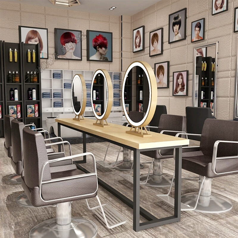 Hairdressing Barber Shop Single-Sided Luminous Mirror Beauty Salon Studio Professional with Lamp Double-Sided Makeup Mirror Desktop Hair Salon Mirror
