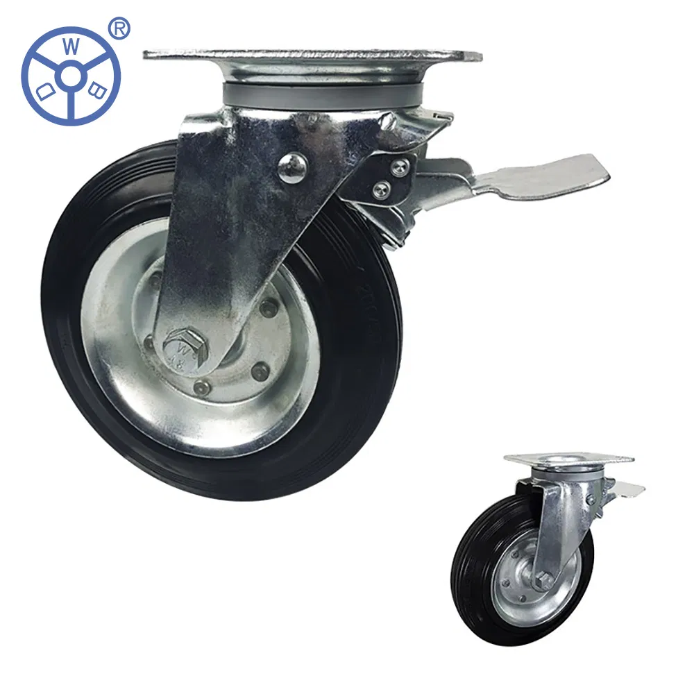 Wbd 150mm 200mm Steel Core Black Rubber Waste Bin Caster