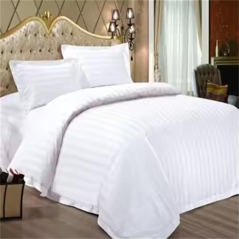 Hotel Linen White 1 & 3cm Stripe 100% Cotton Bedding Set
