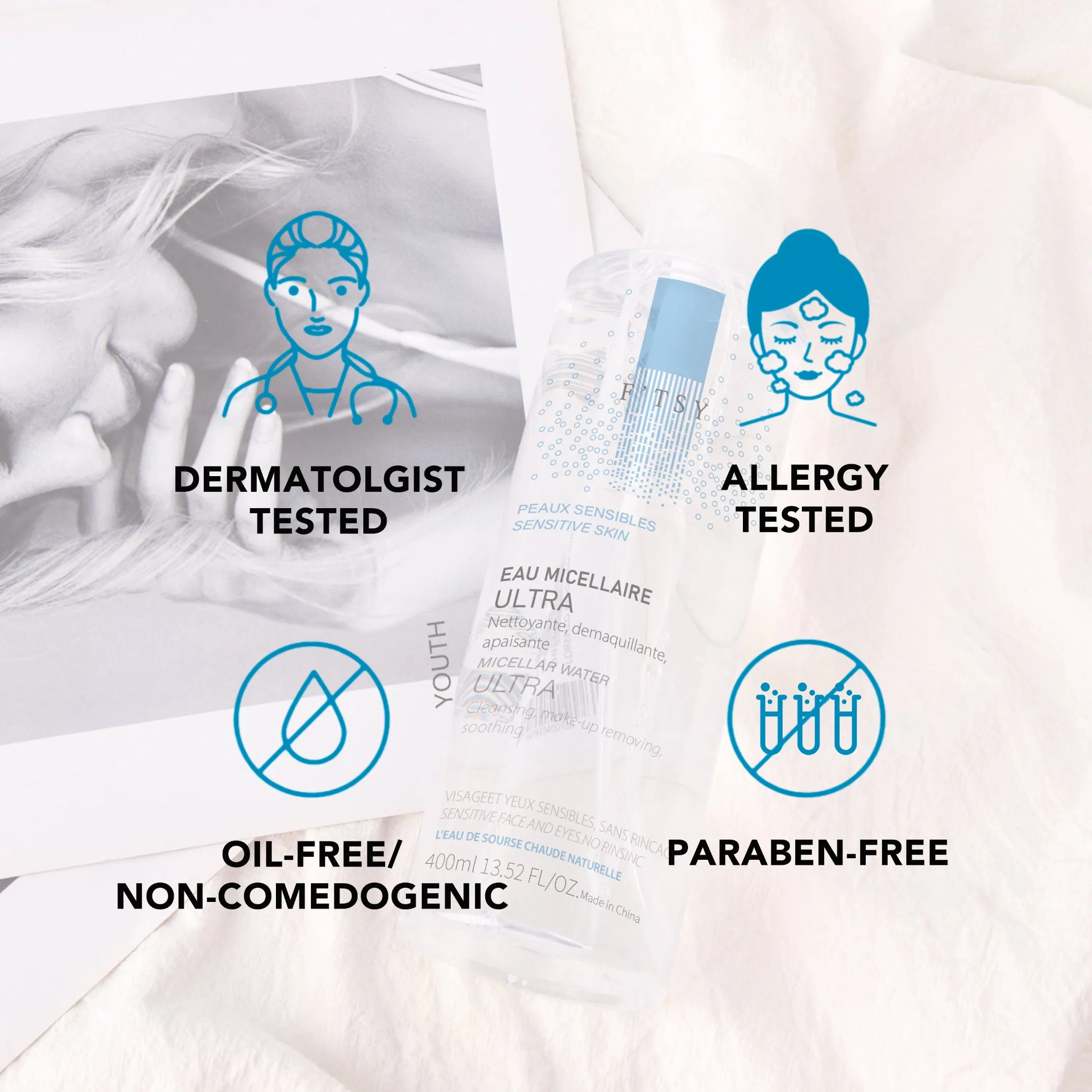 Custom Logo Skin Care Natural Cleansing Water Soothing Deep Cleaning Moisturizing Micellar Facial Makeup Remover