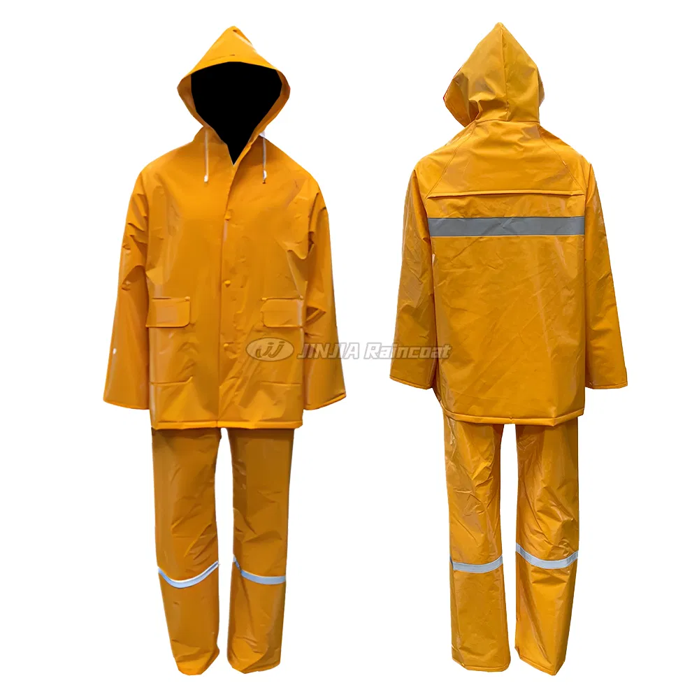 Manufacturer's Waterproof Heavy-Duty Yellow PVC Polyester Raincoat for Outdoors
