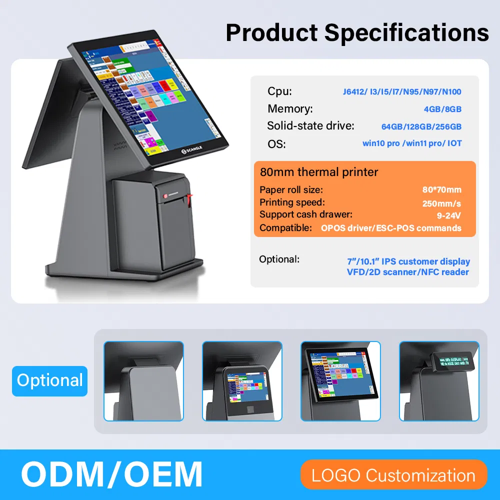 14.1"+10.1'dual Screen Touch POS System with 80mm Receipt Printer